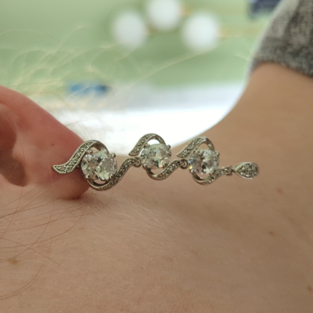 Silver Rhinestone Statement Drop Earrings - Picture 2 of 2
